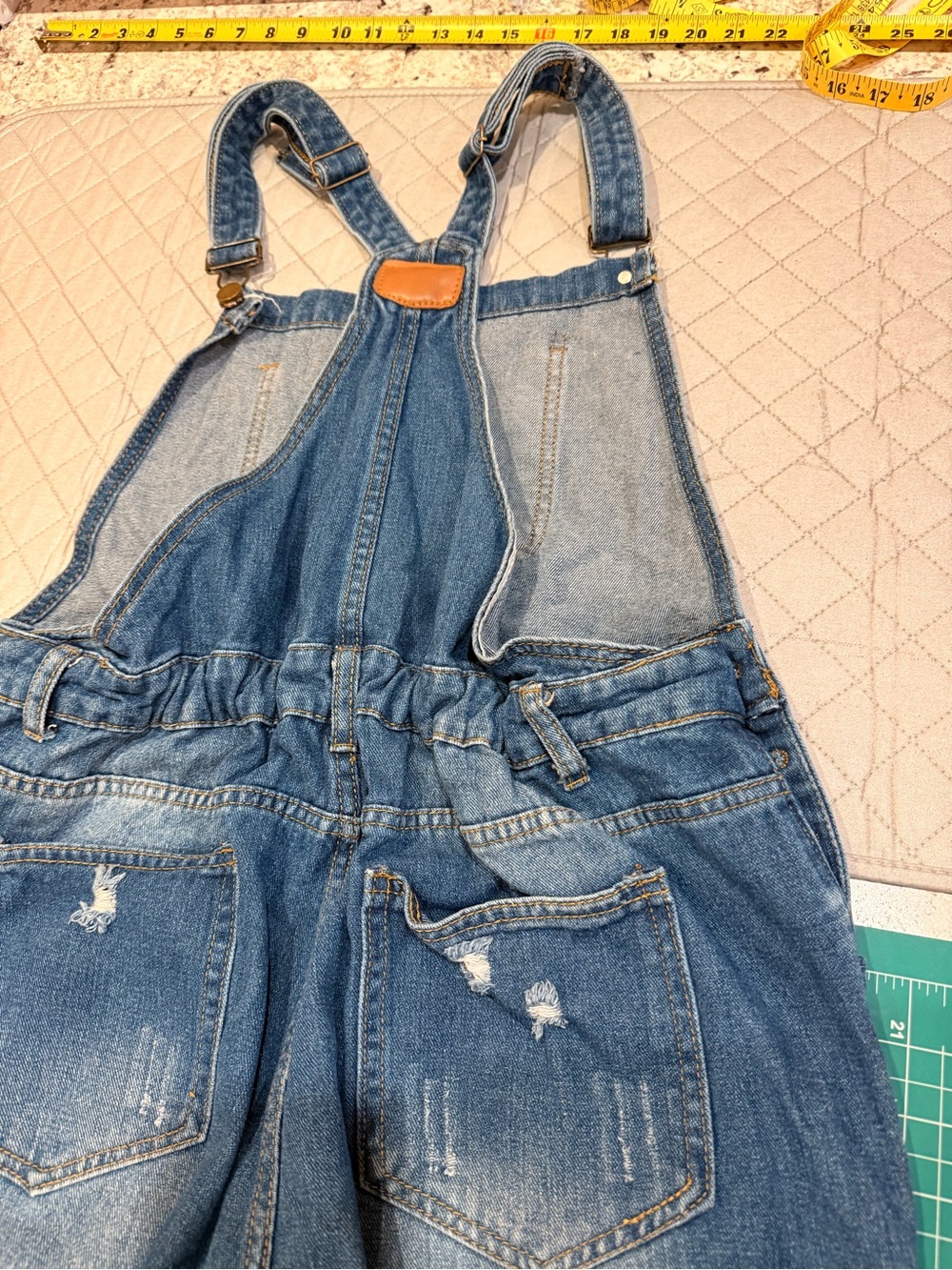 Distressed Denim Overalls Medium Wash Boyfriend Utility Boho - Picture 8 of 9